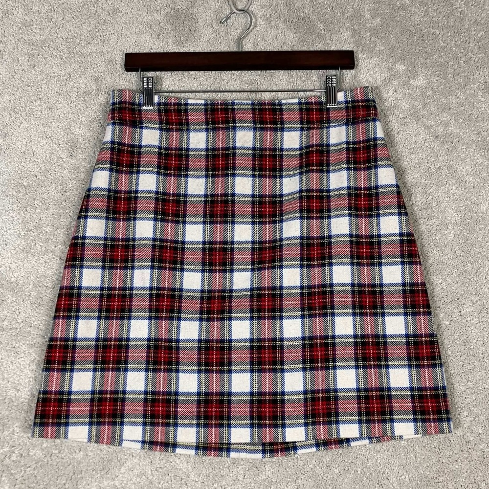 J. Crew Red White Blue Plaid Wool Blend Mini Skirt Size 12 - Picture 6 of 10